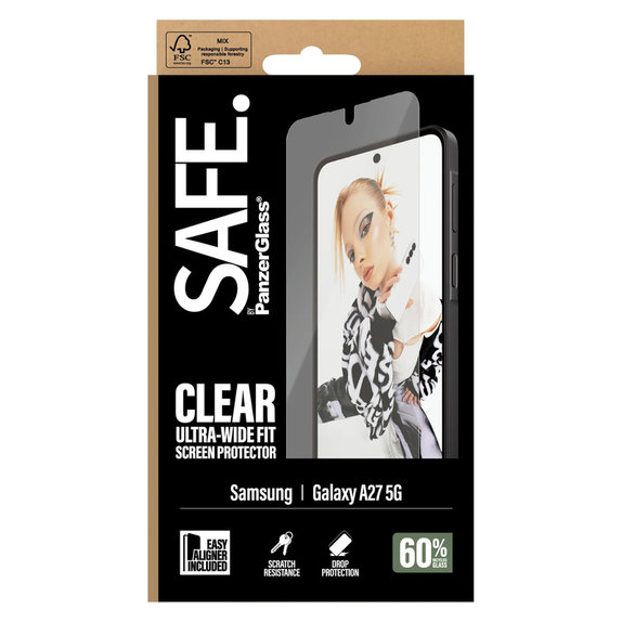 Tvrzené sklo UWF s aplikátorem pro Samsung Galaxy A27, Čirá, SAFE by PanzerGlass