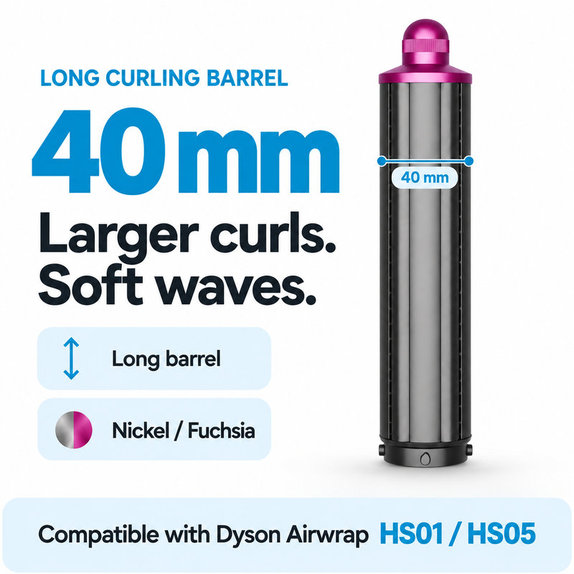 Dlouhý kulmovací nástavec pro Dyson Airwrap HS01, HS05, 40 mm, Nickel / Fuchsia