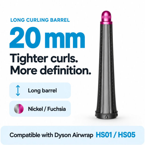 Dlouhý kulmovací nástavec pro Dyson Airwrap HS01, HS05, 20 mm, Nickel / Fuchsia