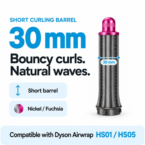 Krátký kulmovací nástavec pro Dyson Airwrap HS01, HS05, 30 mm, Nickel / Fuchsia