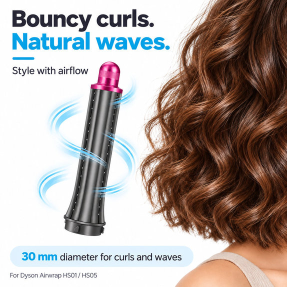 Krátký kulmovací nástavec pro Dyson Airwrap HS01, HS05, 30 mm, Nickel / Fuchsia