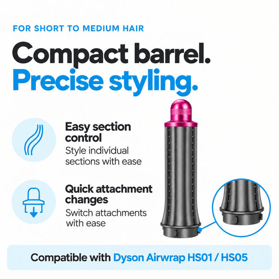 Krátký kulmovací nástavec pro Dyson Airwrap HS01, HS05, 30 mm, Nickel / Fuchsia
