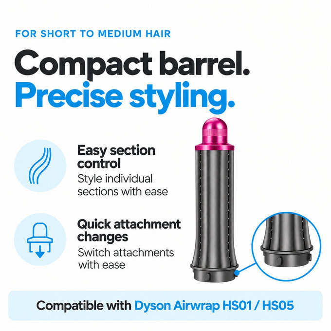 Krátký kulmovací nástavec pro Dyson Airwrap HS01, HS05, 30 mm, Nickel / Fuchsia