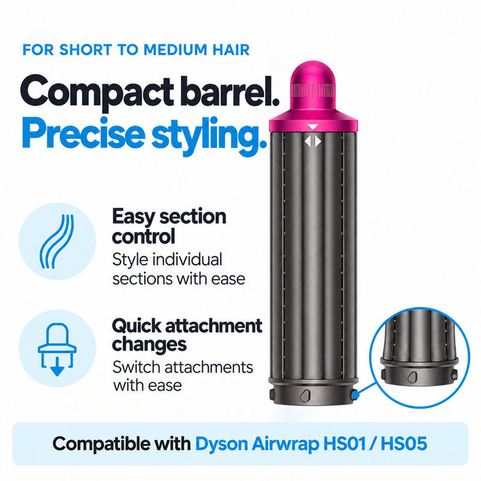 Krátký kulmovací nástavec pro Dyson Airwrap HS01, HS05, 40 mm, Nickel / Fuchsia