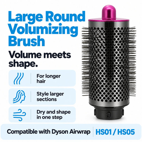 Velký kulatý kartáč pro objem pro Dyson Airwrap HS01, HS05, Iron / Fuchsia