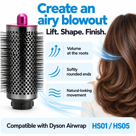 Velký kulatý kartáč pro objem pro Dyson Airwrap HS01, HS05, Iron / Fuchsia
