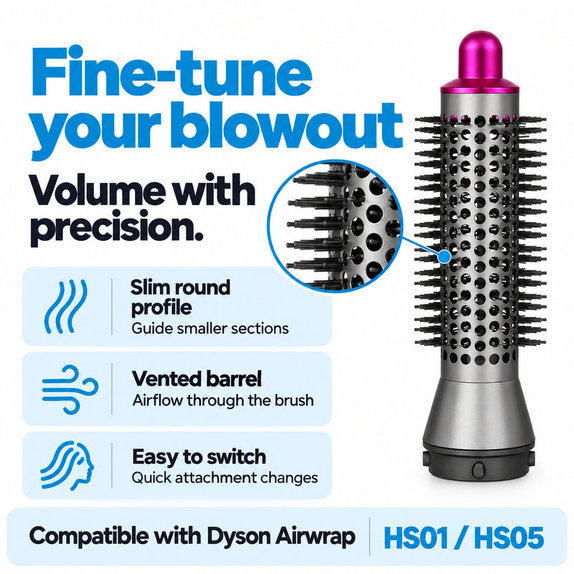 Malý kulatý kartáč pro objem pro Dyson Airwrap HS01, HS05, Iron / Fuchsia
