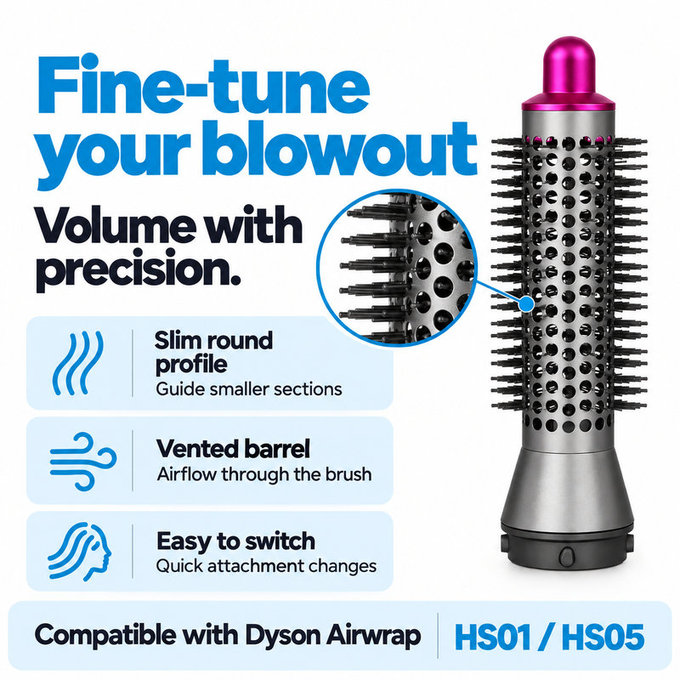 Malý kulatý kartáč pro objem pro Dyson Airwrap HS01, HS05, Iron / Fuchsia