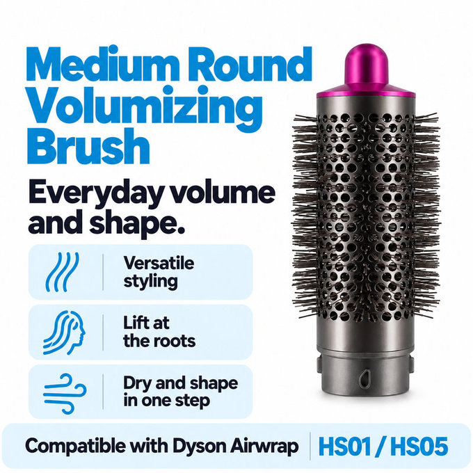 Střední kulatý kartáč pro objem pro Dyson Airwrap HS01, HS05, Iron / Fuchsia