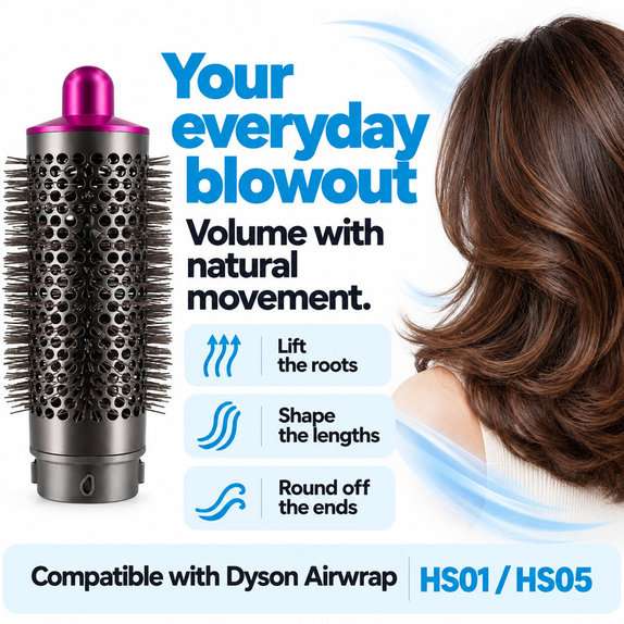 Střední kulatý kartáč pro objem pro Dyson Airwrap HS01, HS05, Iron / Fuchsia