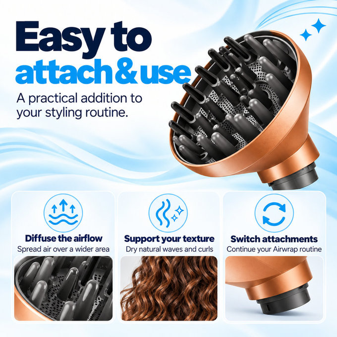 Difuzér Wave + Curl pro Dyson Airwrap HS01, HS05, HS08, Copper
