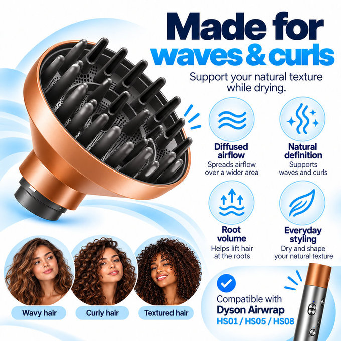 Difuzér Wave + Curl pro Dyson Airwrap HS01, HS05, HS08, Copper