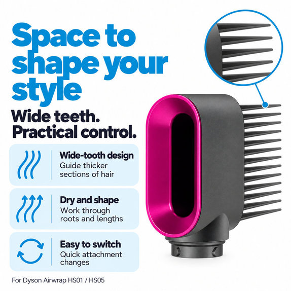 Hřeben se širokými zuby pro Dyson Airwrap HS01, HS05, Iron / Fuchsia