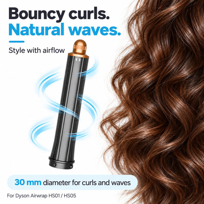 Dlouhý kulmovací nástavec pro Dyson Airwrap HS01, HS05, 30 mm, Nickel / Copper