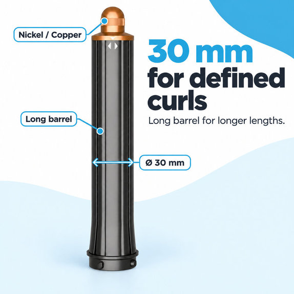 Dlouhý kulmovací nástavec pro Dyson Airwrap HS01, HS05, 30 mm, Nickel / Copper