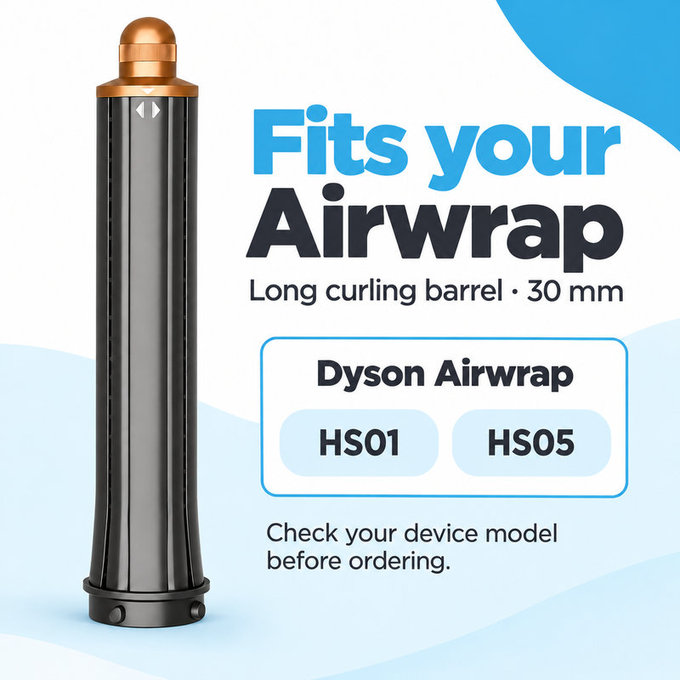 Dlouhý kulmovací nástavec pro Dyson Airwrap HS01, HS05, 30 mm, Nickel / Copper