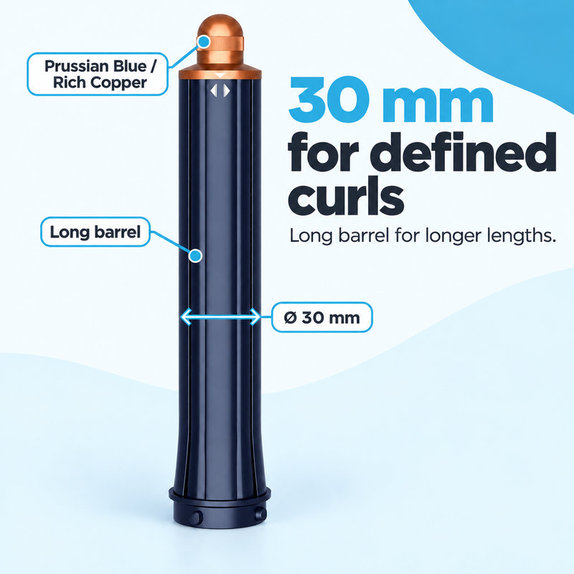 Dlouhý kulmovací nástavec pro Dyson Airwrap HS01, HS05, 30 mm, Prussian Blue / Rich Copper