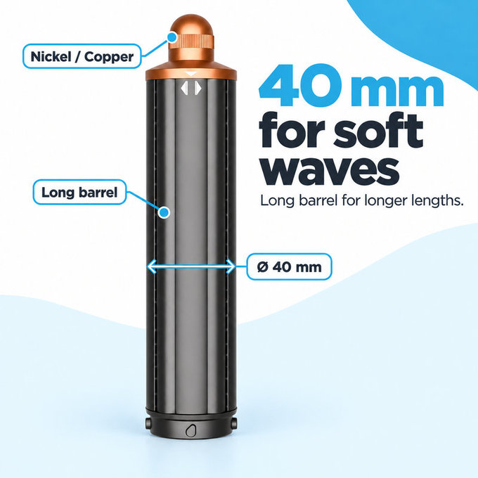 Dlouhý kulmovací nástavec pro Dyson Airwrap HS01, HS05, 40 mm, Nickel / Copper