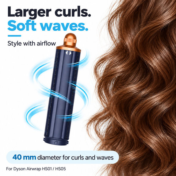 Dlouhý kulmovací nástavec pro Dyson Airwrap HS01, HS05, 40 mm, Prussian Blue / Rich Copper