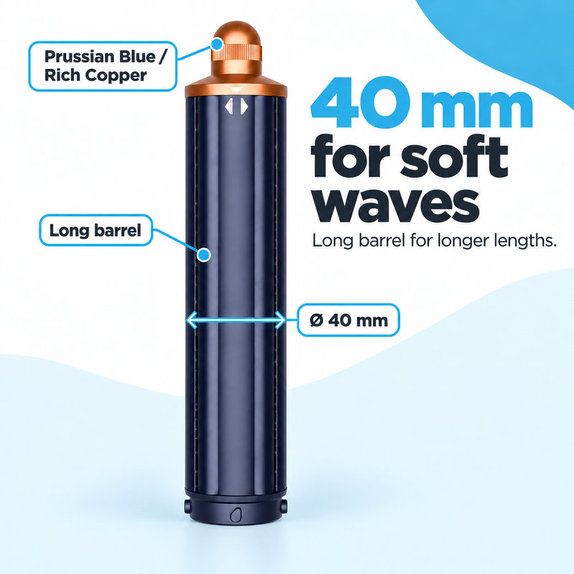 Dlouhý kulmovací nástavec pro Dyson Airwrap HS01, HS05, 40 mm, Prussian Blue / Rich Copper