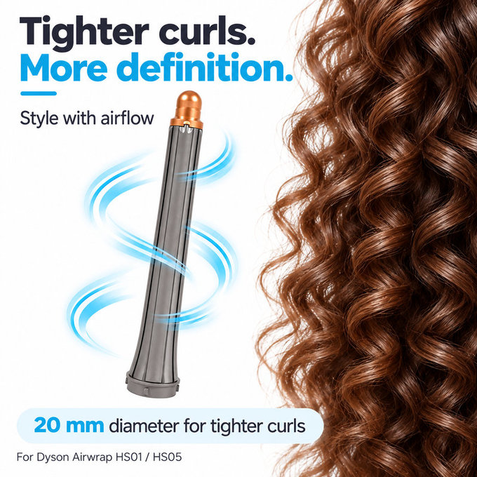 Dlouhý kulmovací nástavec pro Dyson Airwrap HS01, HS05, 20 mm, Nickel / Copper