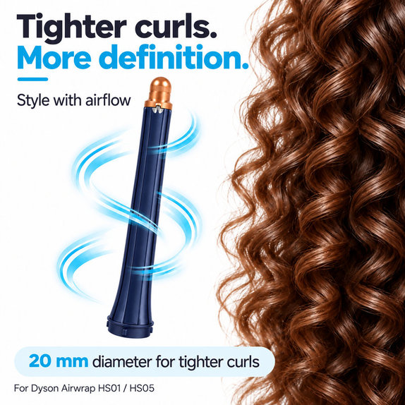 Dlouhý kulmovací nástavec pro Dyson Airwrap HS01, HS05, 20 mm, Prussian Blue / Rich Copper
