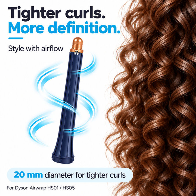 Dlouhý kulmovací nástavec pro Dyson Airwrap HS01, HS05, 20 mm, Prussian Blue / Rich Copper