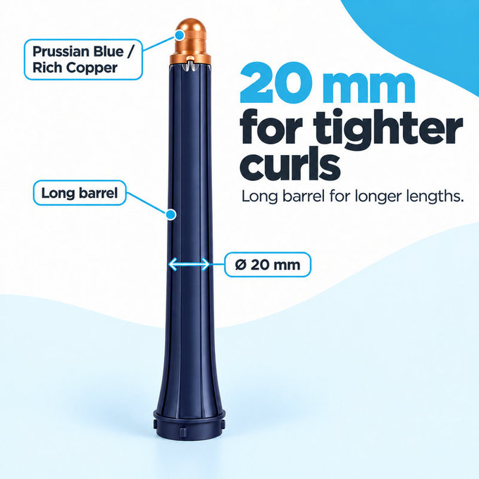 Dlouhý kulmovací nástavec pro Dyson Airwrap HS01, HS05, 20 mm, Prussian Blue / Rich Copper