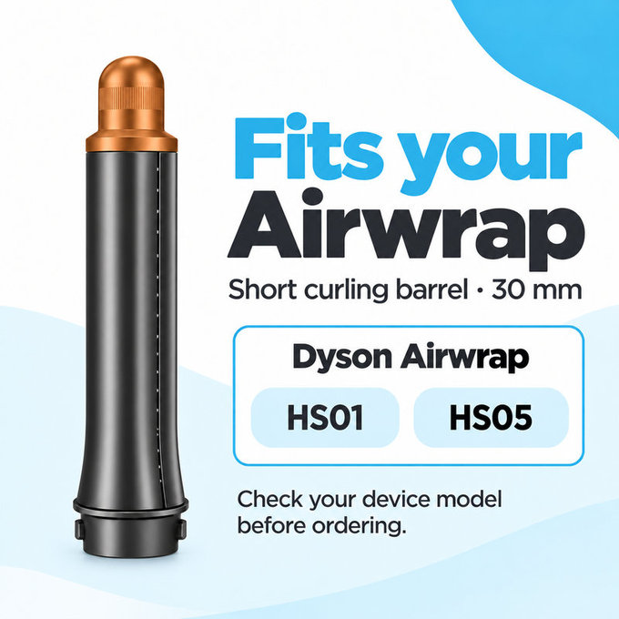 Krátký kulmovací nástavec pro Dyson Airwrap HS01, HS05, 30 mm, Nickel / Copper