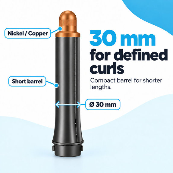 Krátký kulmovací nástavec pro Dyson Airwrap HS01, HS05, 30 mm, Nickel / Copper