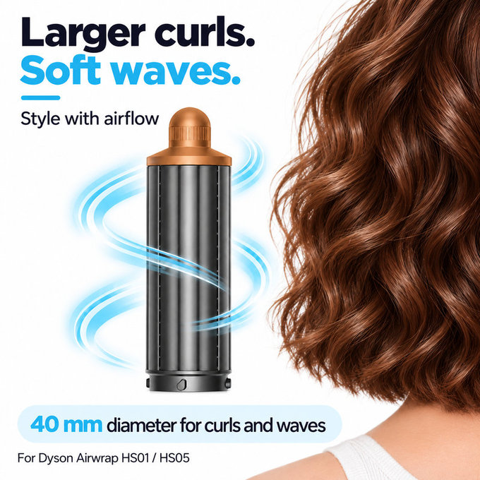 Krátký kulmovací nástavec pro Dyson Airwrap HS01, HS05, 40 mm, Nickel / Copper