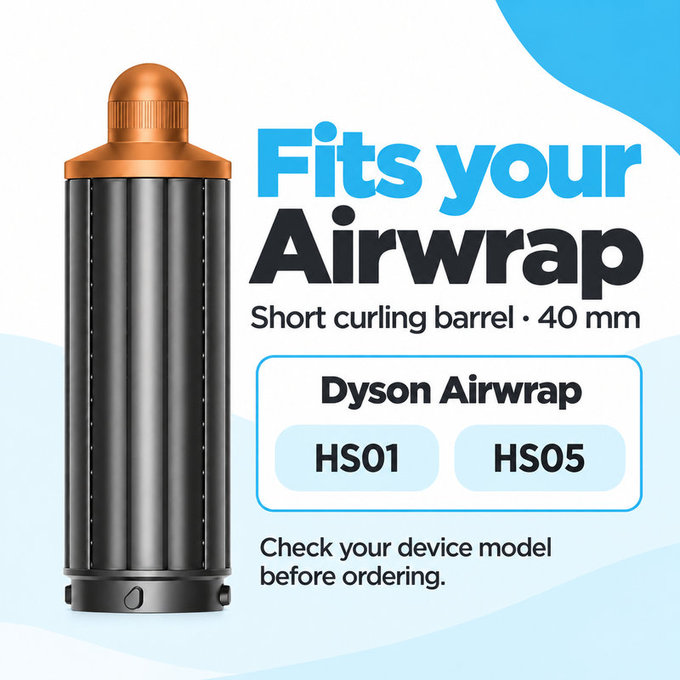 Krátký kulmovací nástavec pro Dyson Airwrap HS01, HS05, 40 mm, Nickel / Copper
