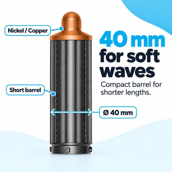 Krátký kulmovací nástavec pro Dyson Airwrap HS01, HS05, 40 mm, Nickel / Copper