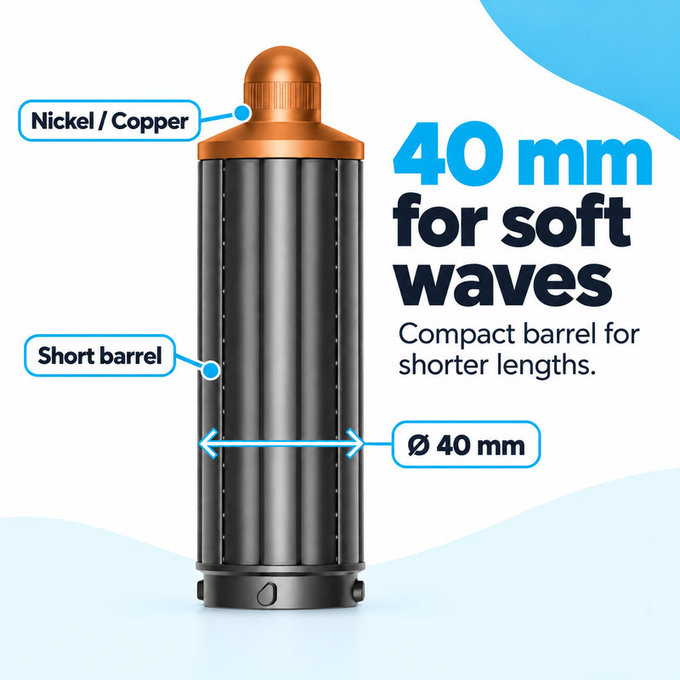 Krátký kulmovací nástavec pro Dyson Airwrap HS01, HS05, 40 mm, Nickel / Copper