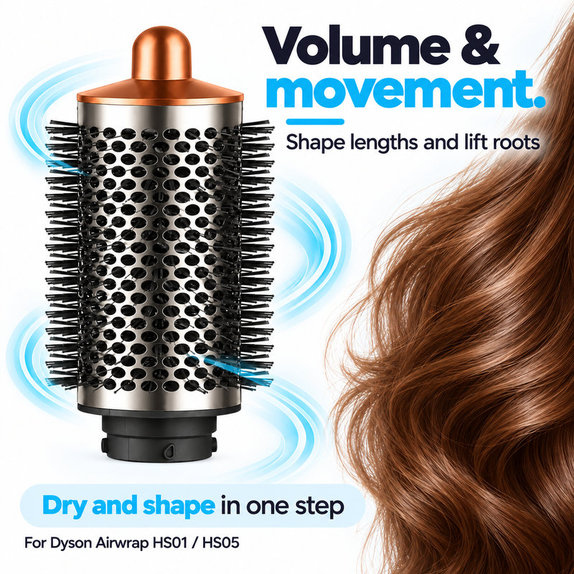 Velký kulatý kartáč pro objem pro Dyson Airwrap HS01, HS05, Nickel / Copper