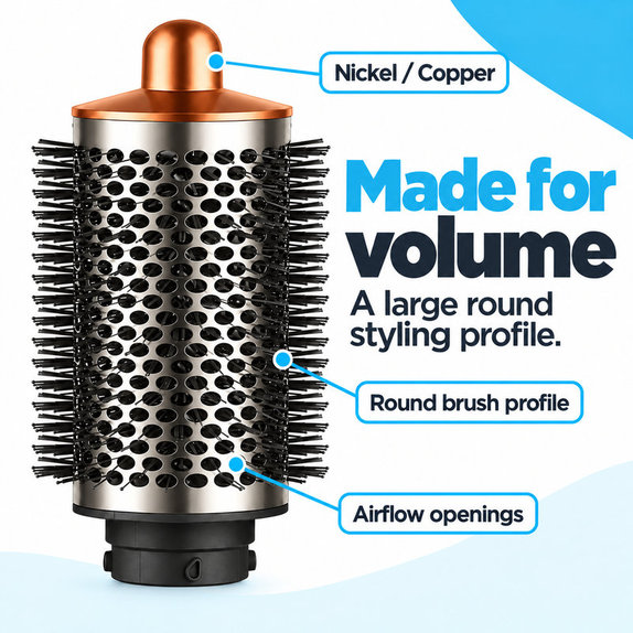 Velký kulatý kartáč pro objem pro Dyson Airwrap HS01, HS05, Nickel / Copper