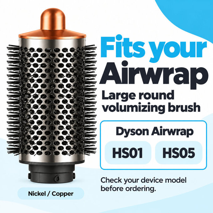 Velký kulatý kartáč pro objem pro Dyson Airwrap HS01, HS05, Nickel / Copper