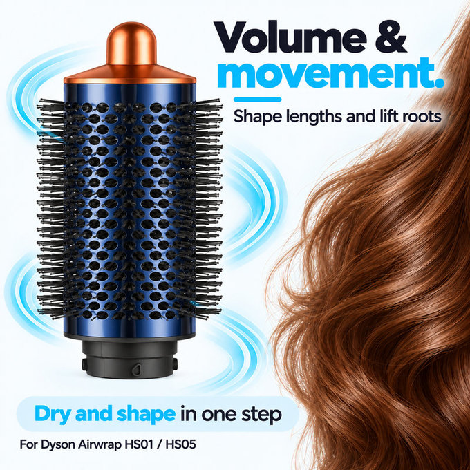 Velký kulatý kartáč pro objem pro Dyson Airwrap HS01, HS05, Prussian Blue / Rich Copper