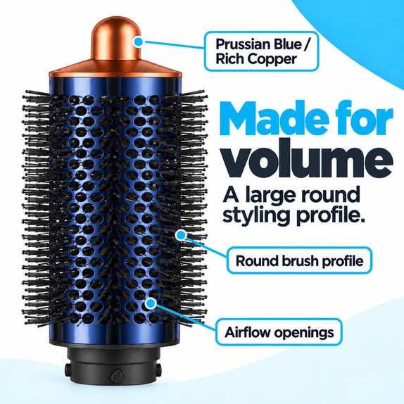Velký kulatý kartáč pro objem pro Dyson Airwrap HS01, HS05, Prussian Blue / Rich Copper