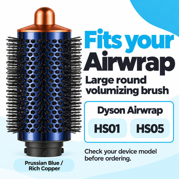Velký kulatý kartáč pro objem pro Dyson Airwrap HS01, HS05, Prussian Blue / Rich Copper