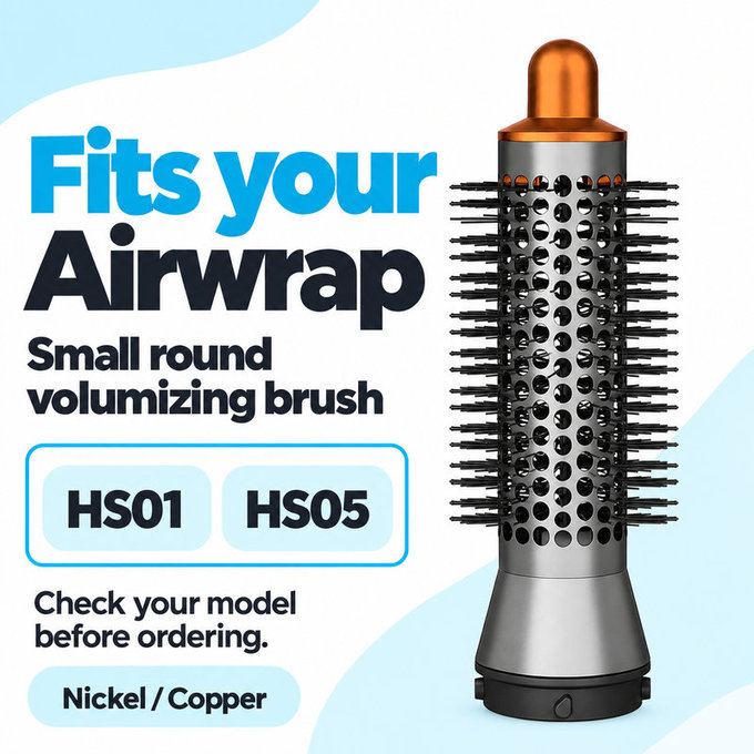 Malý kulatý kartáč pro objem pro Dyson Airwrap HS01, HS05, Nickel / Copper