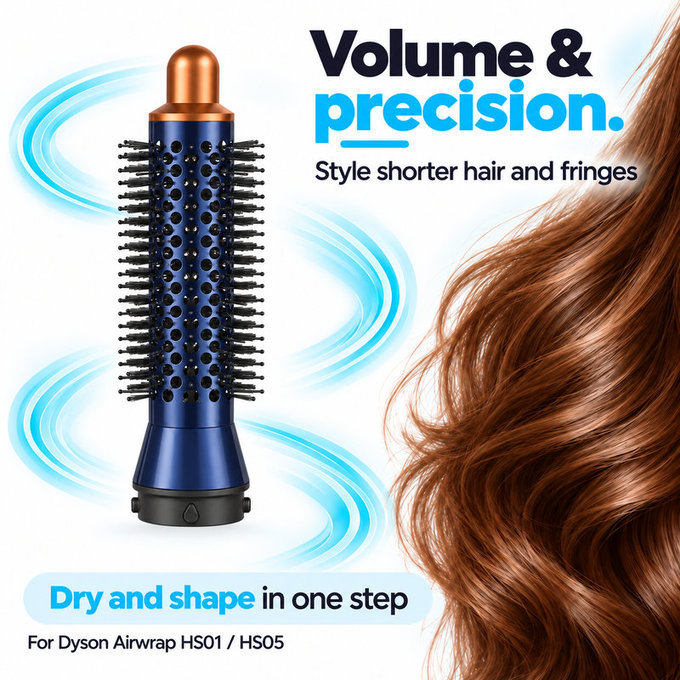 Malý kulatý kartáč pro objem pro Dyson Airwrap HS01, HS05, Prussian Blue / Rich Copper
