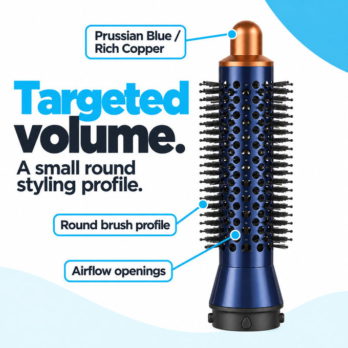 Malý kulatý kartáč pro objem pro Dyson Airwrap HS01, HS05, Prussian Blue / Rich Copper