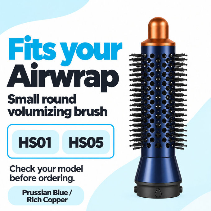 Malý kulatý kartáč pro objem pro Dyson Airwrap HS01, HS05, Prussian Blue / Rich Copper