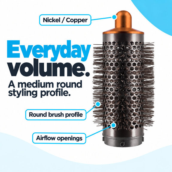 Střední kulatý kartáč pro objem pro Dyson Airwrap HS01, HS05, Nickel / Copper