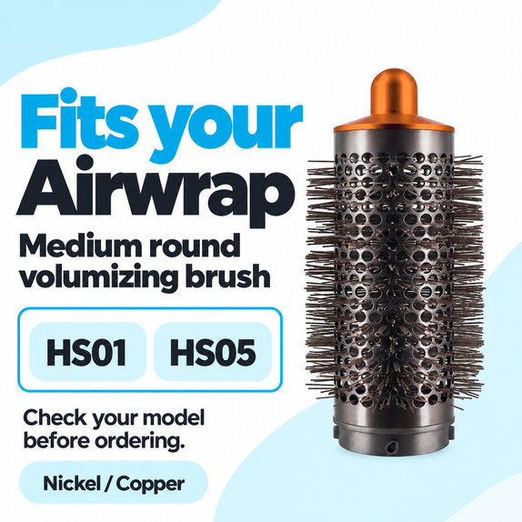 Střední kulatý kartáč pro objem pro Dyson Airwrap HS01, HS05, Nickel / Copper
