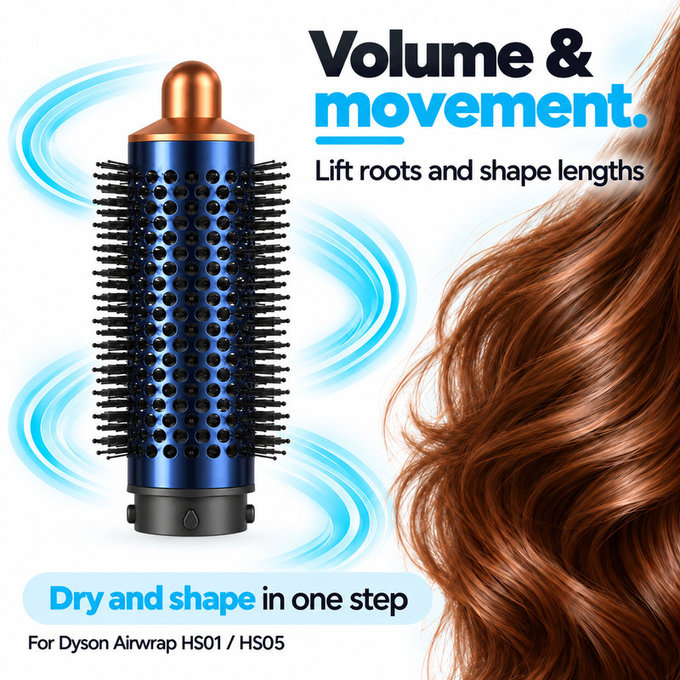 Střední kulatý kartáč pro objem pro Dyson Airwrap HS01, HS05, Prussian Blue / Rich Copper