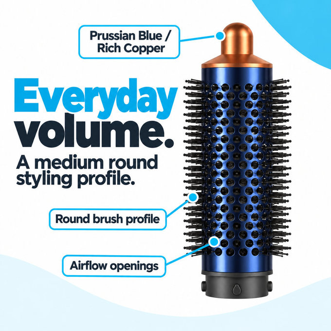 Střední kulatý kartáč pro objem pro Dyson Airwrap HS01, HS05, Prussian Blue / Rich Copper