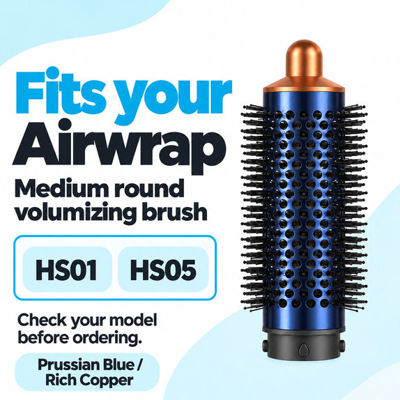 Střední kulatý kartáč pro objem pro Dyson Airwrap HS01, HS05, Prussian Blue / Rich Copper