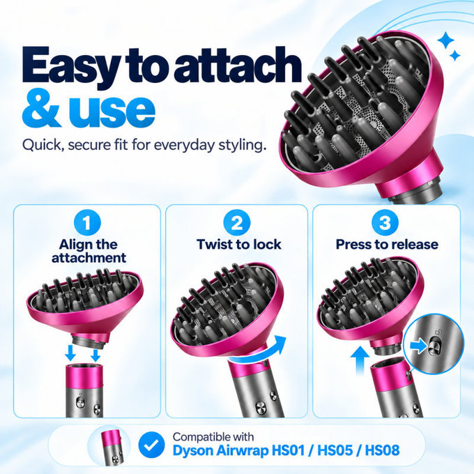 Difuzér Wave + Curl pro Dyson Airwrap HS05, Fuchsia